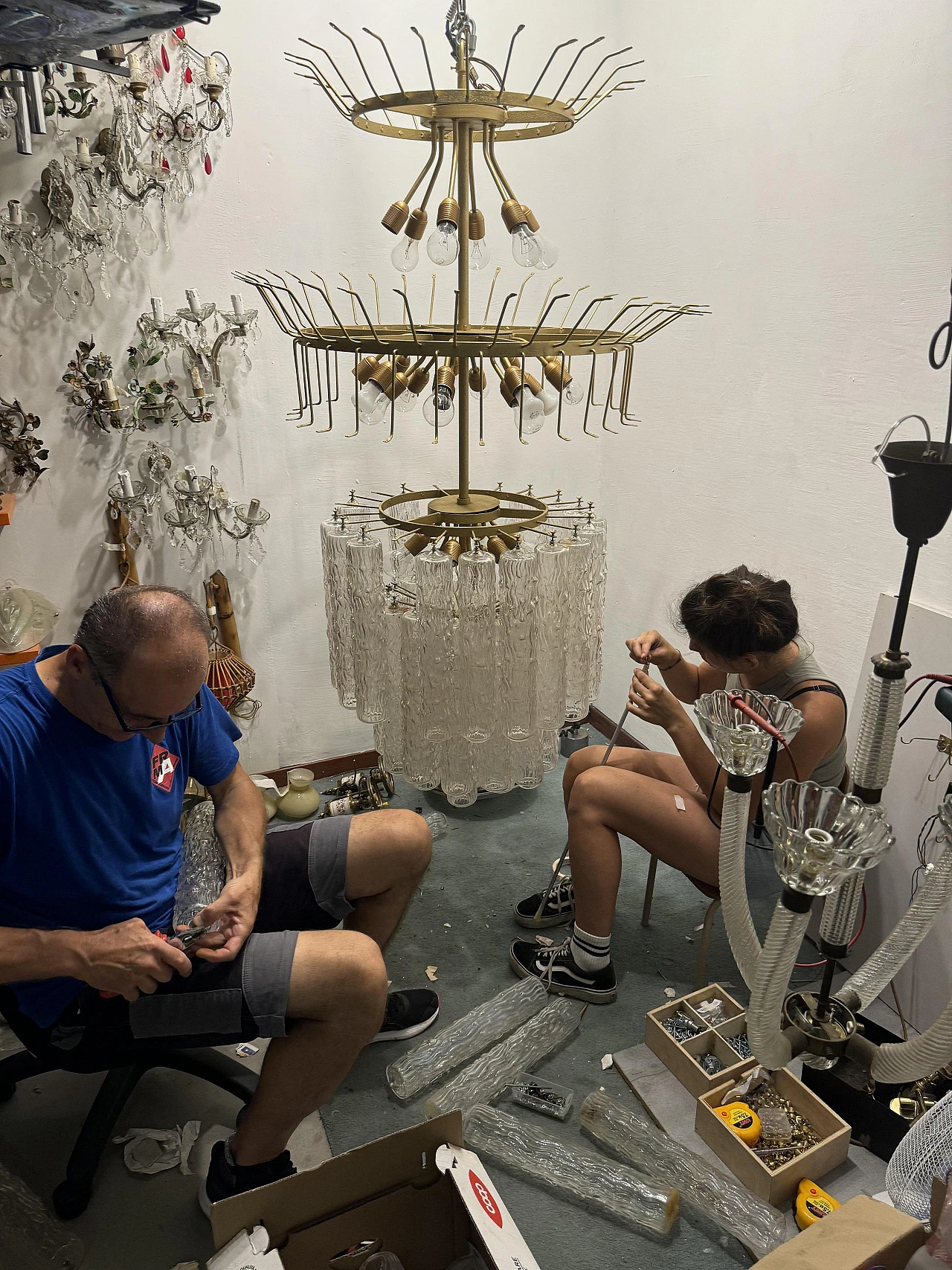 Lampadario a tubi in vetro di Murano di Paolo Venini, anni '60 10