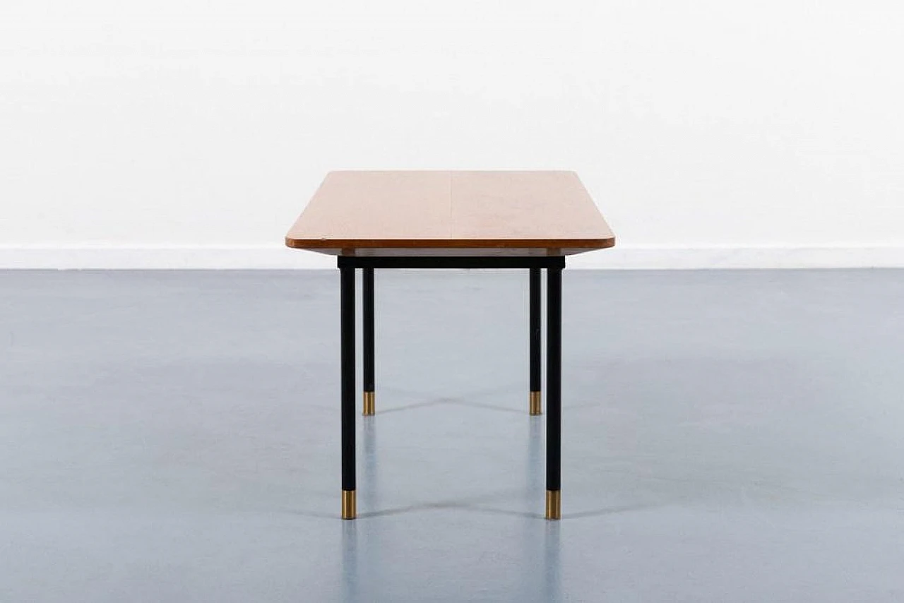 Tavolino Mid-Century in legno, acciaio e ottone, anni '50 4