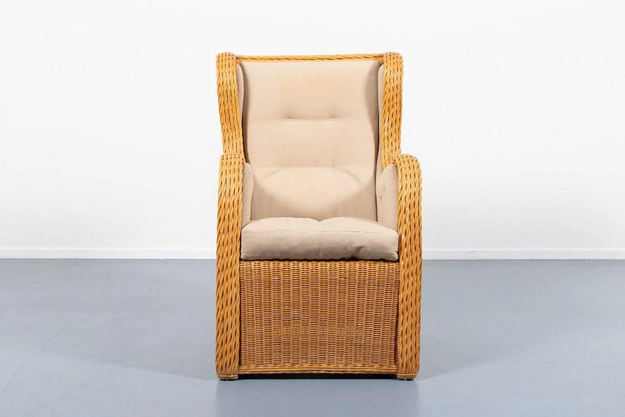 Vintage wicker and fabric lounge armchair, 1980s 2