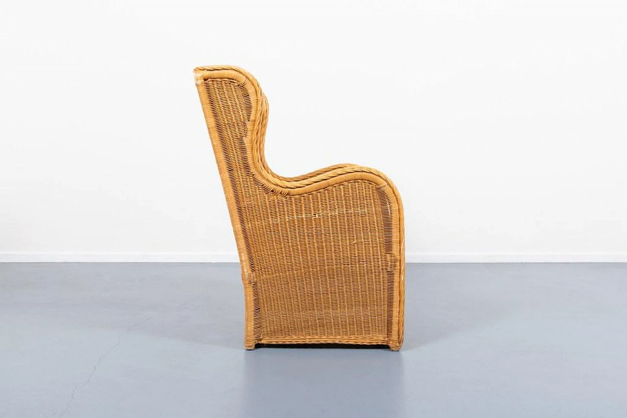 Vintage wicker and fabric lounge armchair, 1980s 3