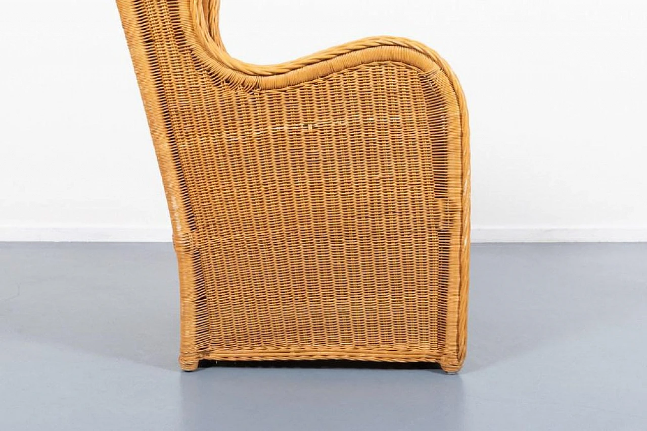 Vintage wicker and fabric lounge armchair, 1980s 4