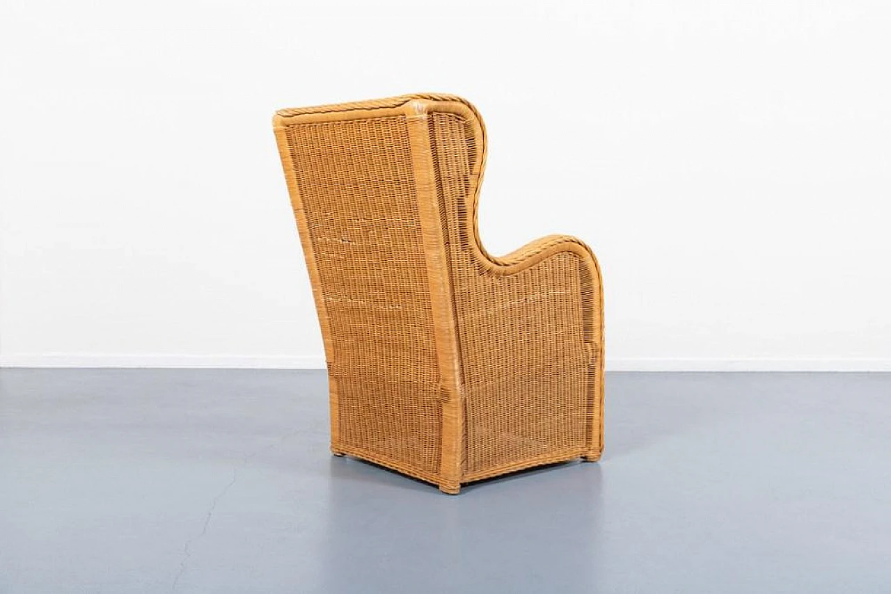 Vintage wicker and fabric lounge armchair, 1980s 5