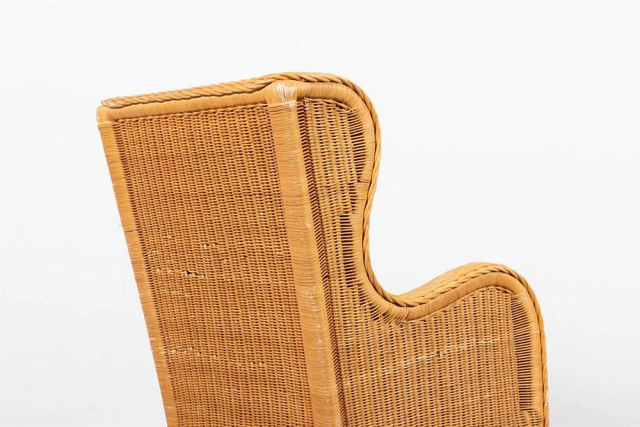 Vintage wicker and fabric lounge armchair, 1980s 6