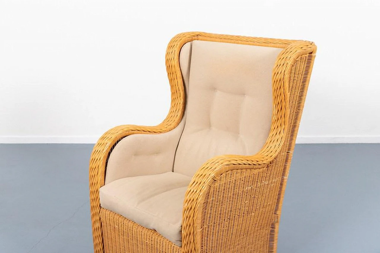 Vintage wicker and fabric lounge armchair, 1980s 9
