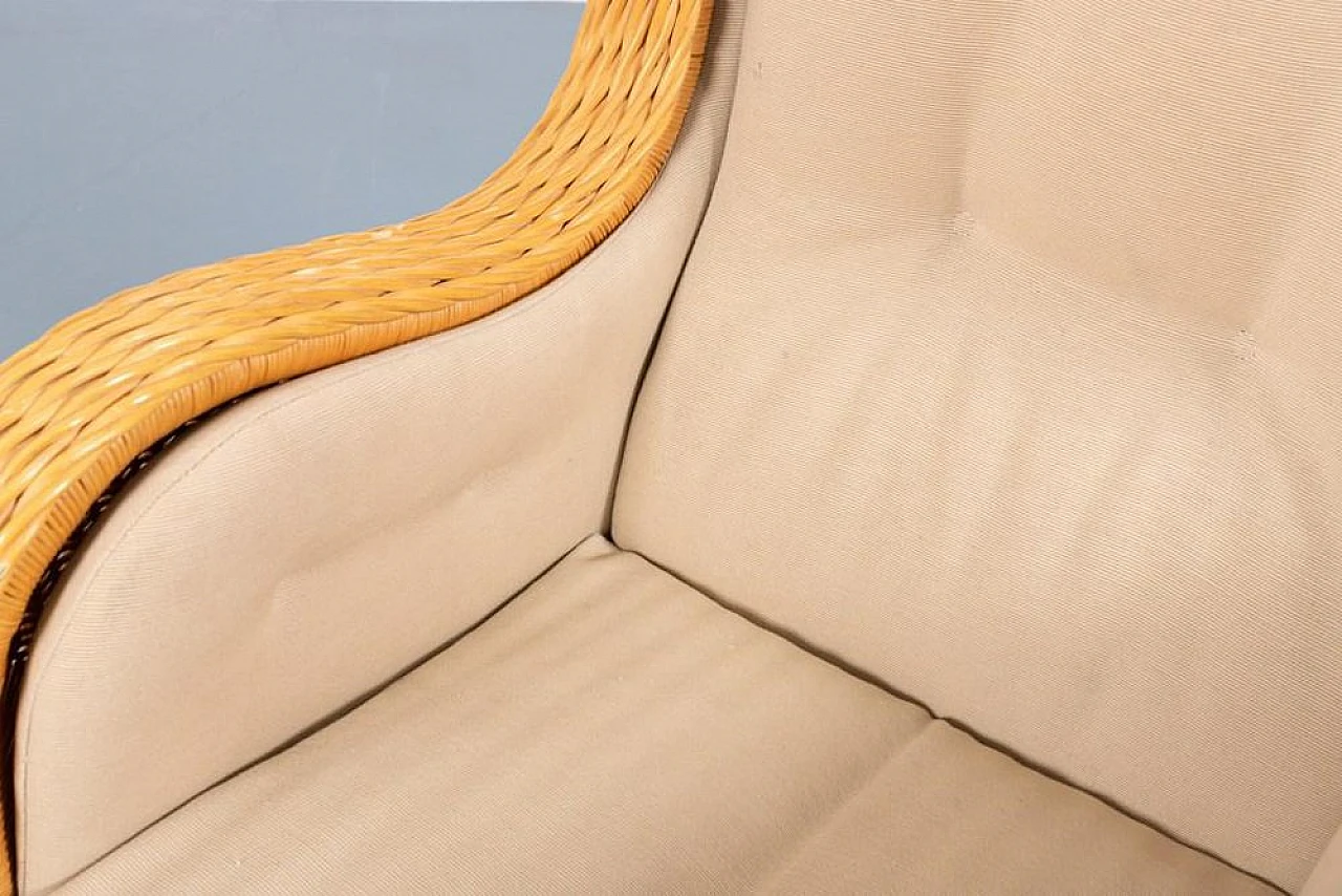 Vintage wicker and fabric lounge armchair, 1980s 10