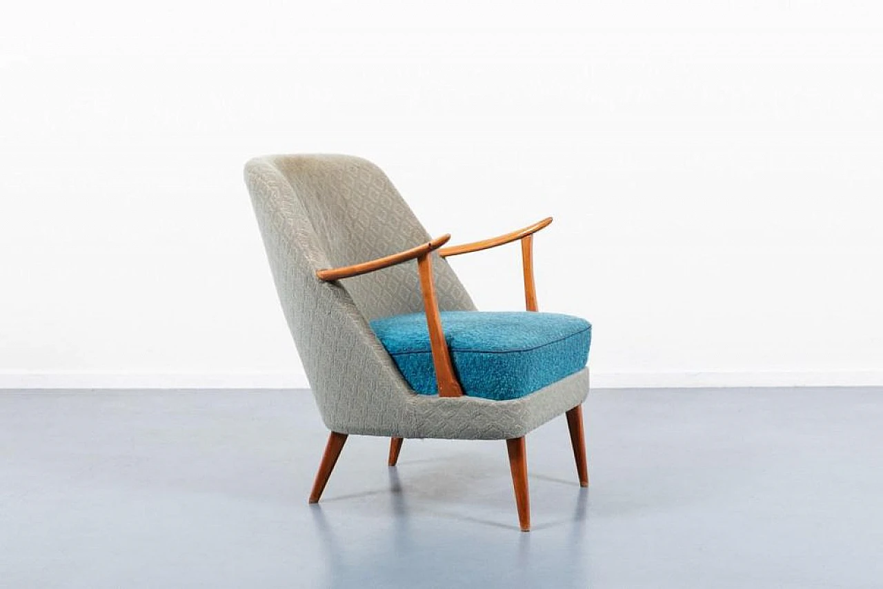 Poltrona svedese in legno e tessuto, anni '50 1