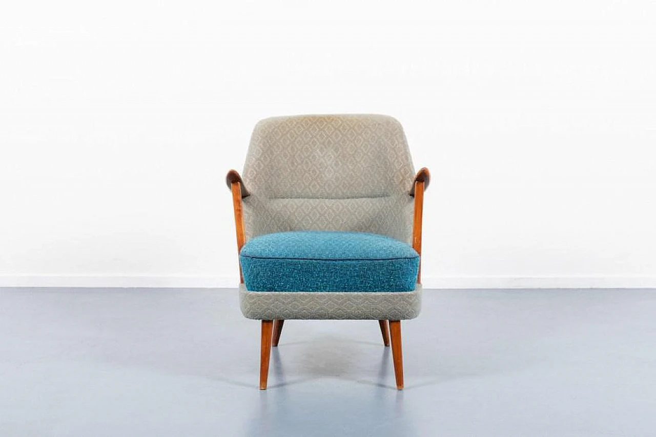 Poltrona svedese in legno e tessuto, anni '50 2