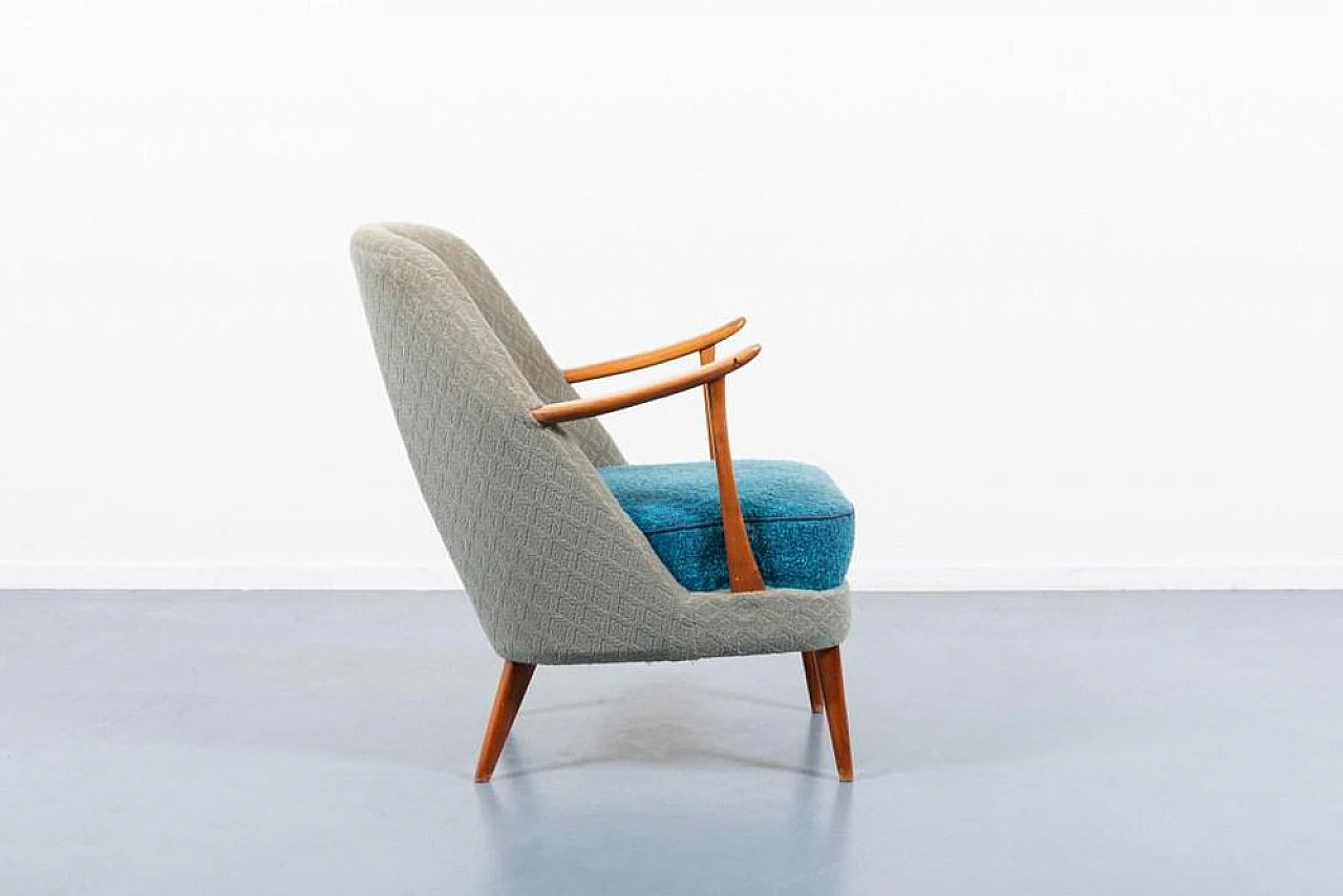 Poltrona svedese in legno e tessuto, anni '50 3