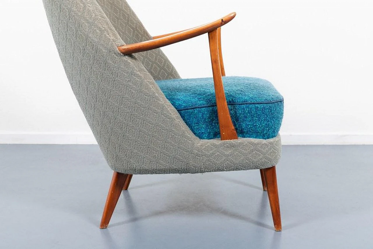 Poltrona svedese in legno e tessuto, anni '50 4