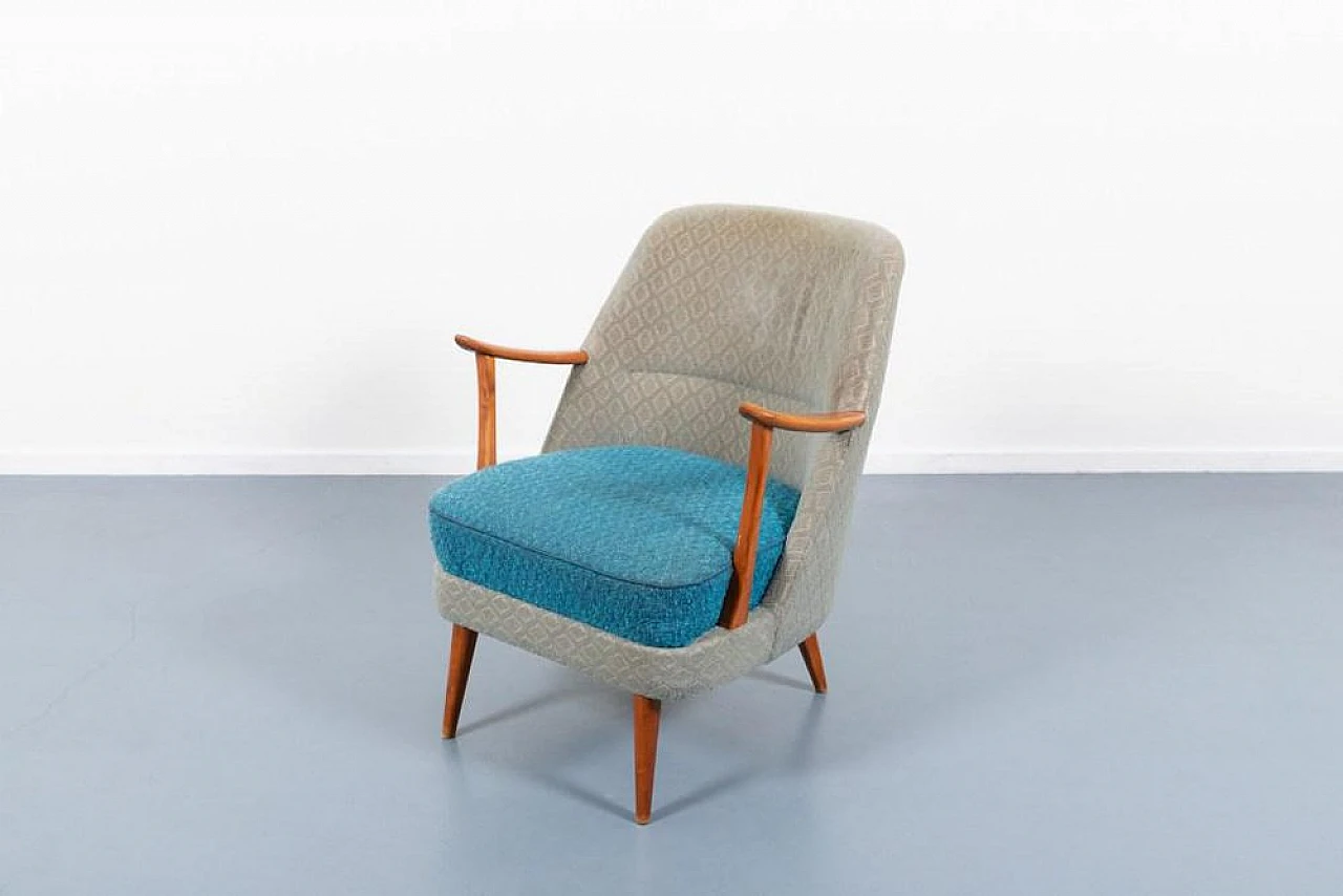 Poltrona svedese in legno e tessuto, anni '50 8