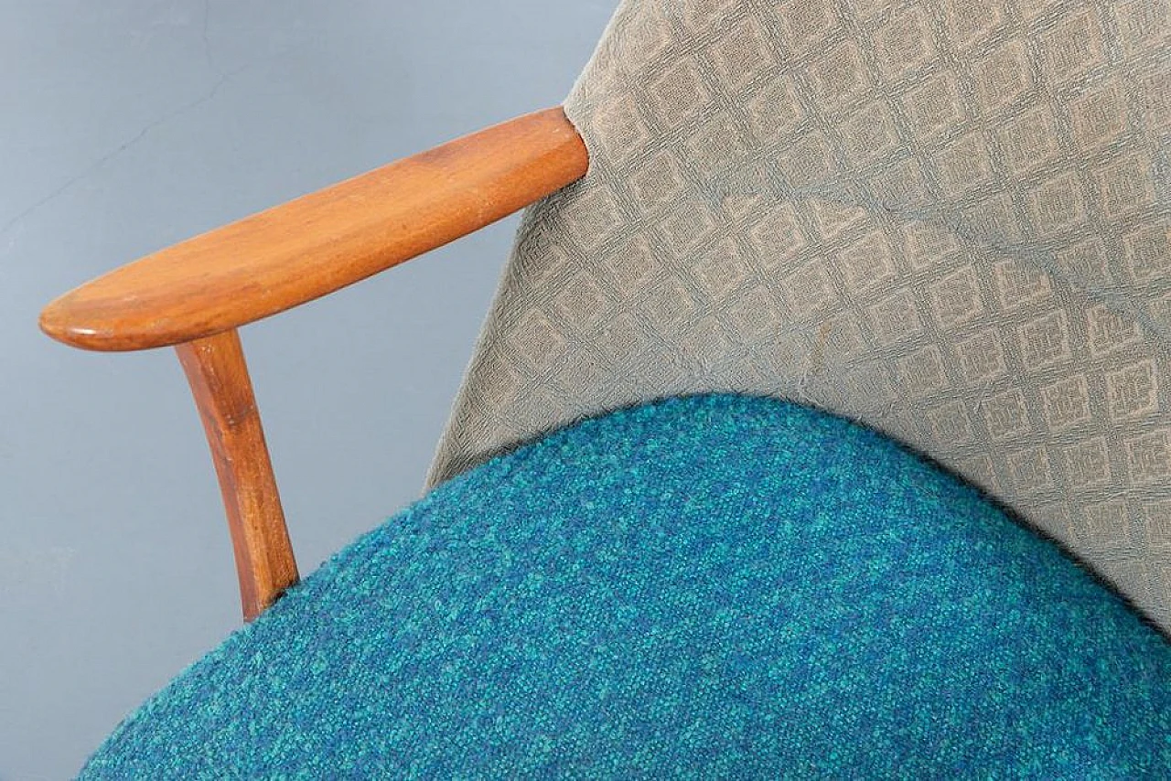 Poltrona svedese in legno e tessuto, anni '50 9