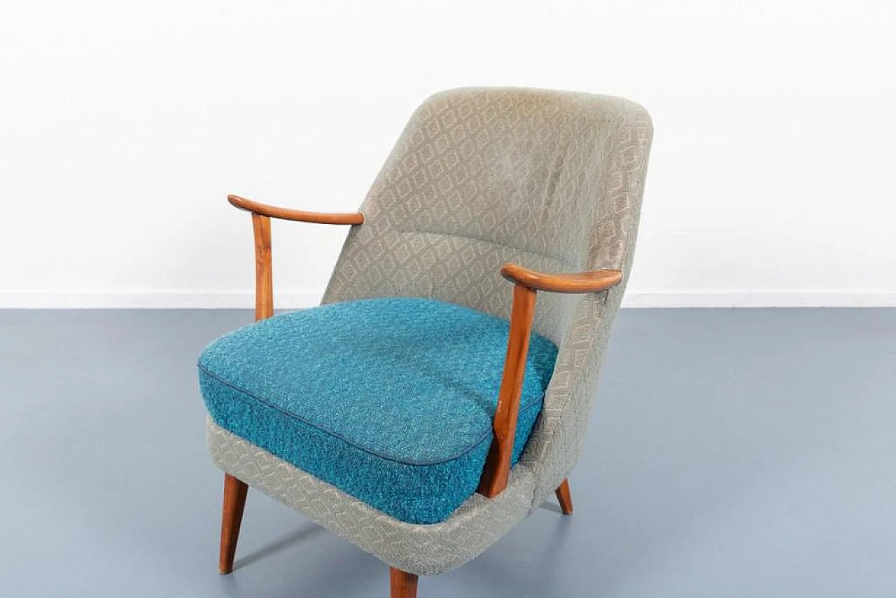 Poltrona svedese in legno e tessuto, anni '50 10