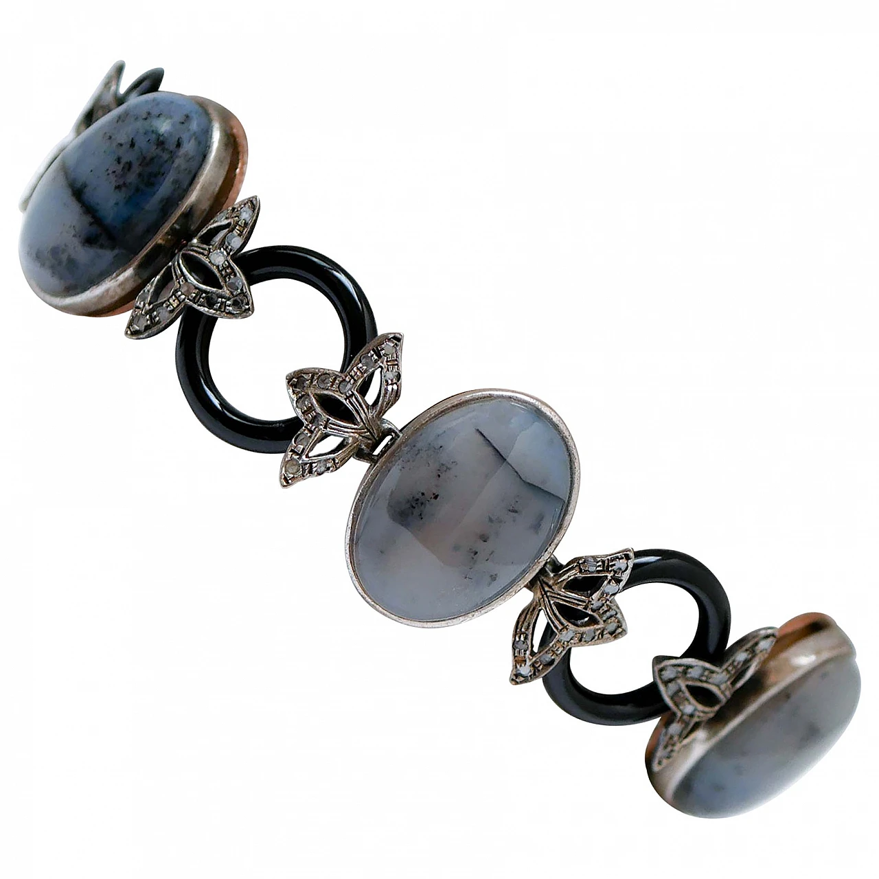 Bracciale in oro rosa e argento con diamanti, agata ed onice 1