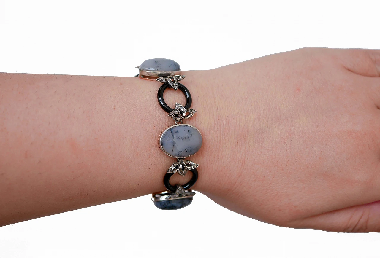 Bracciale in oro rosa e argento con diamanti, agata ed onice 4