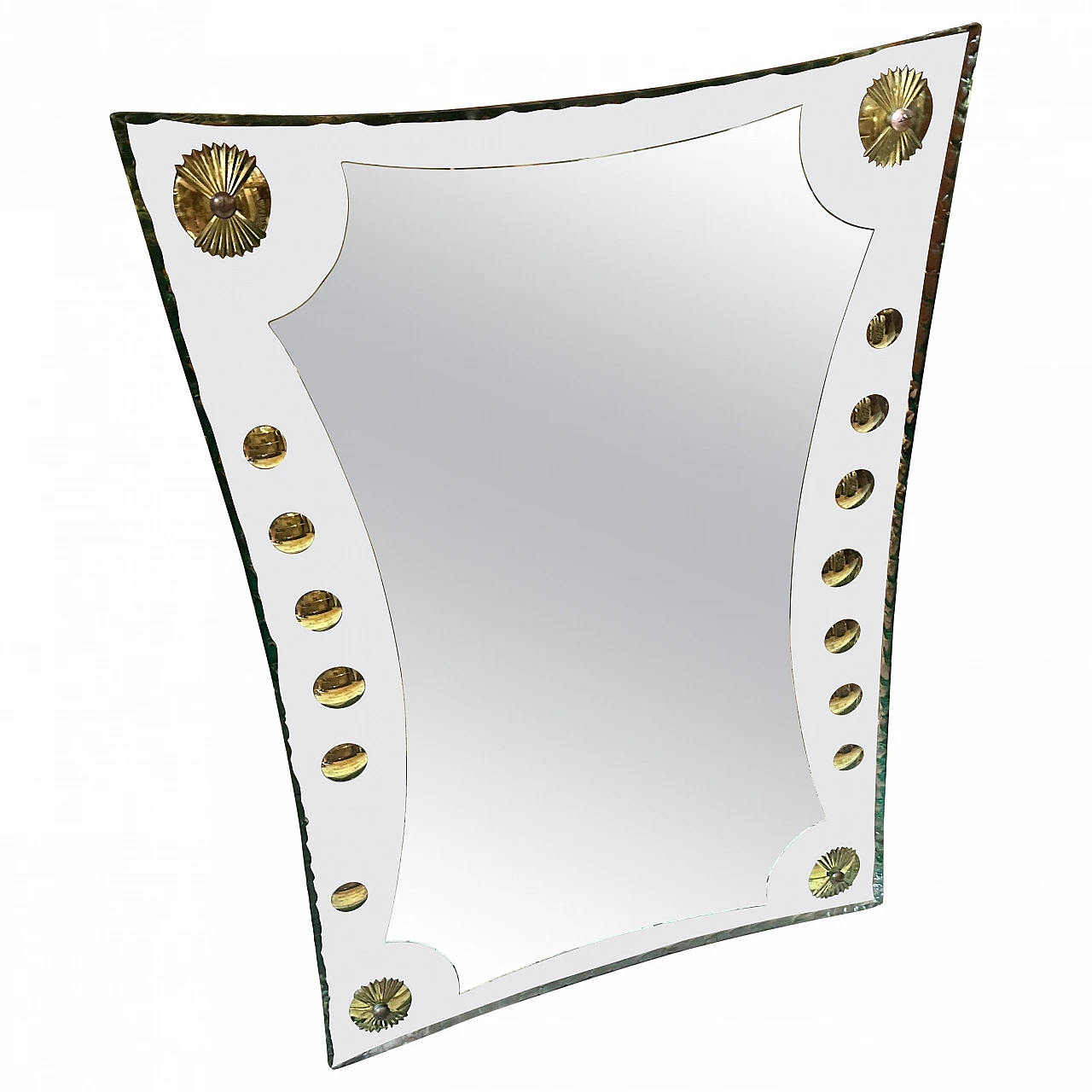 Cristal Arte glass and brass wall mirror, 1950s 1