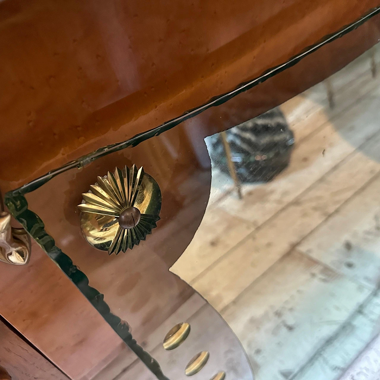 Cristal Arte glass and brass wall mirror, 1950s 3