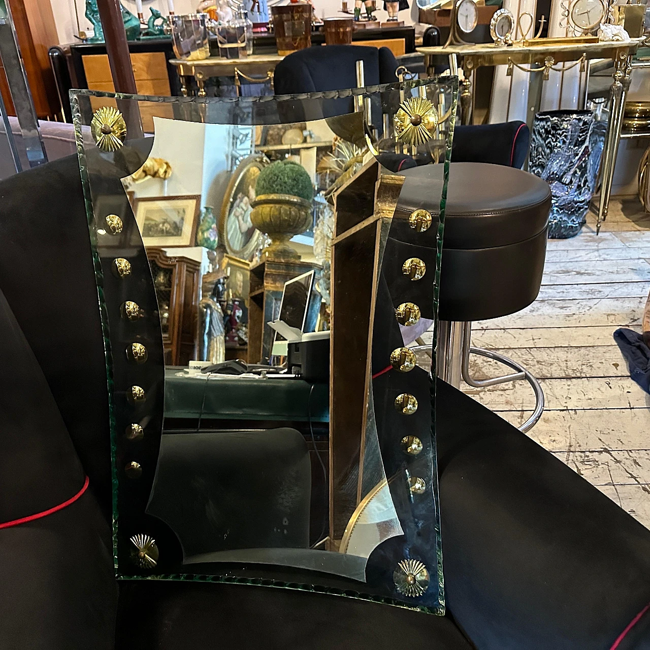 Cristal Arte glass and brass wall mirror, 1950s 9