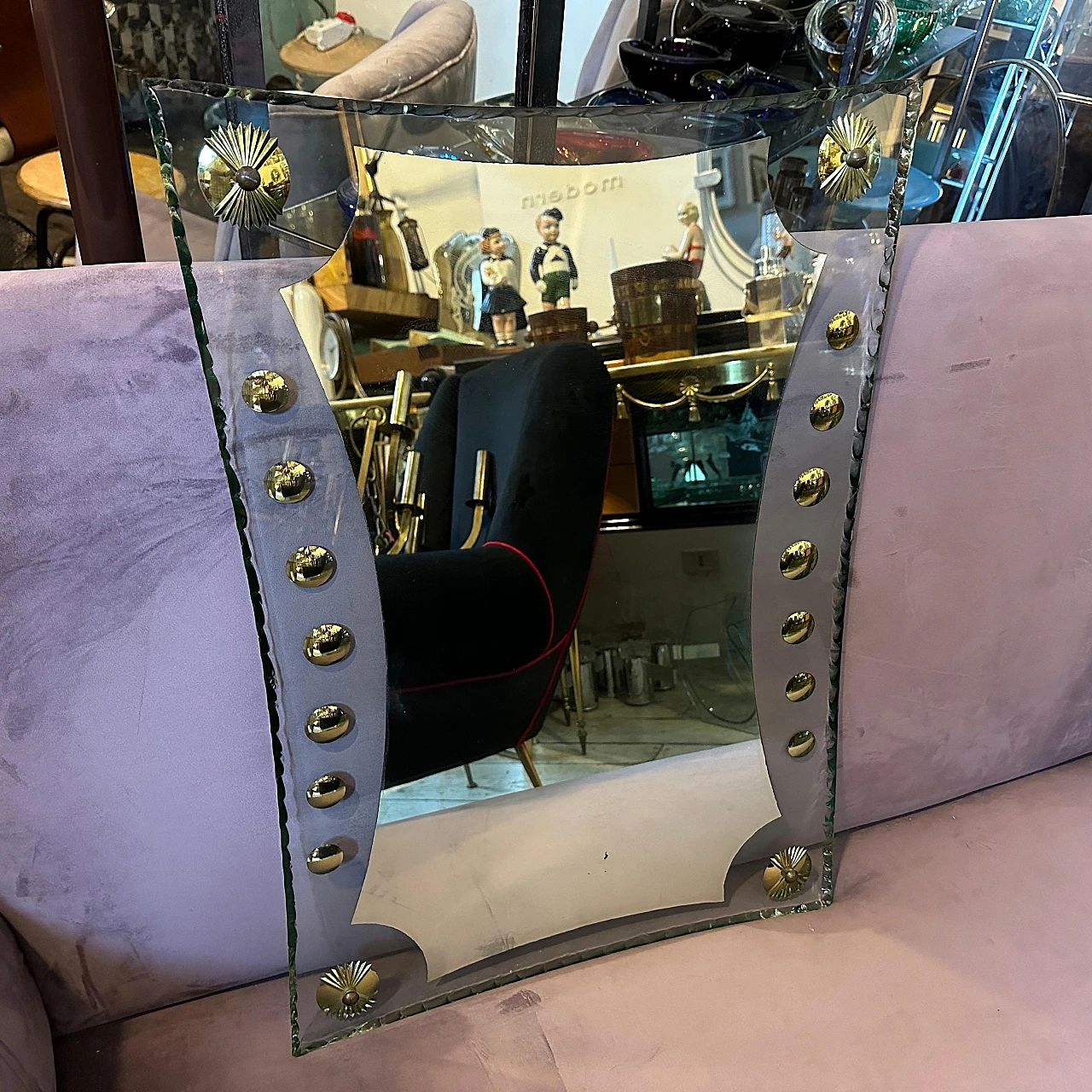 Cristal Arte glass and brass wall mirror, 1950s 10