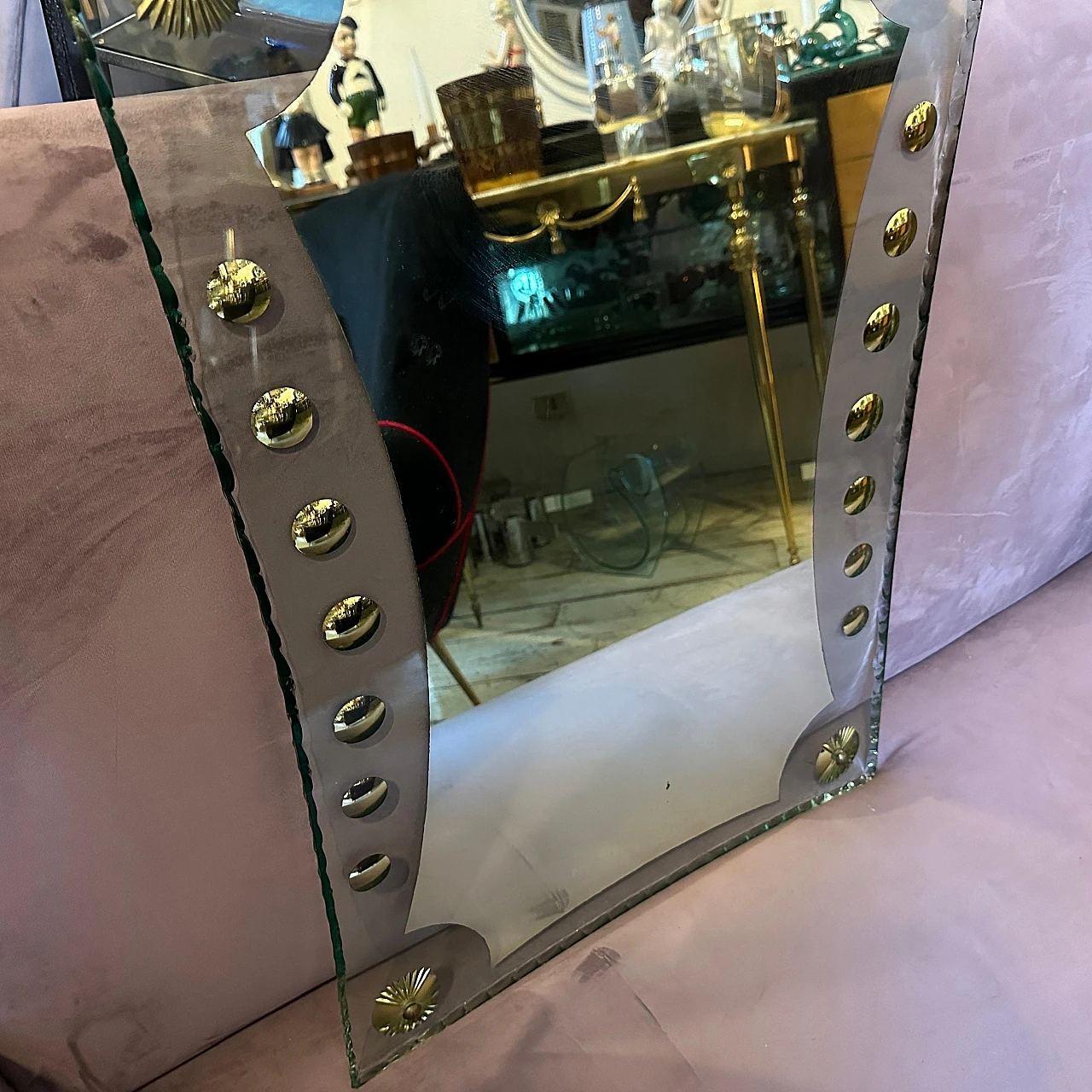 Cristal Arte glass and brass wall mirror, 1950s 13