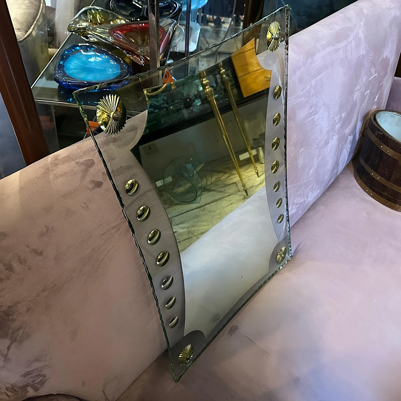 Cristal Arte glass and brass wall mirror, 1950s 14