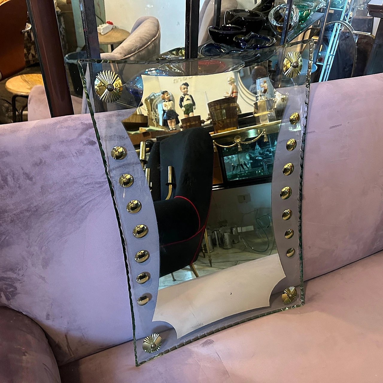 Cristal Arte glass and brass wall mirror, 1950s 15