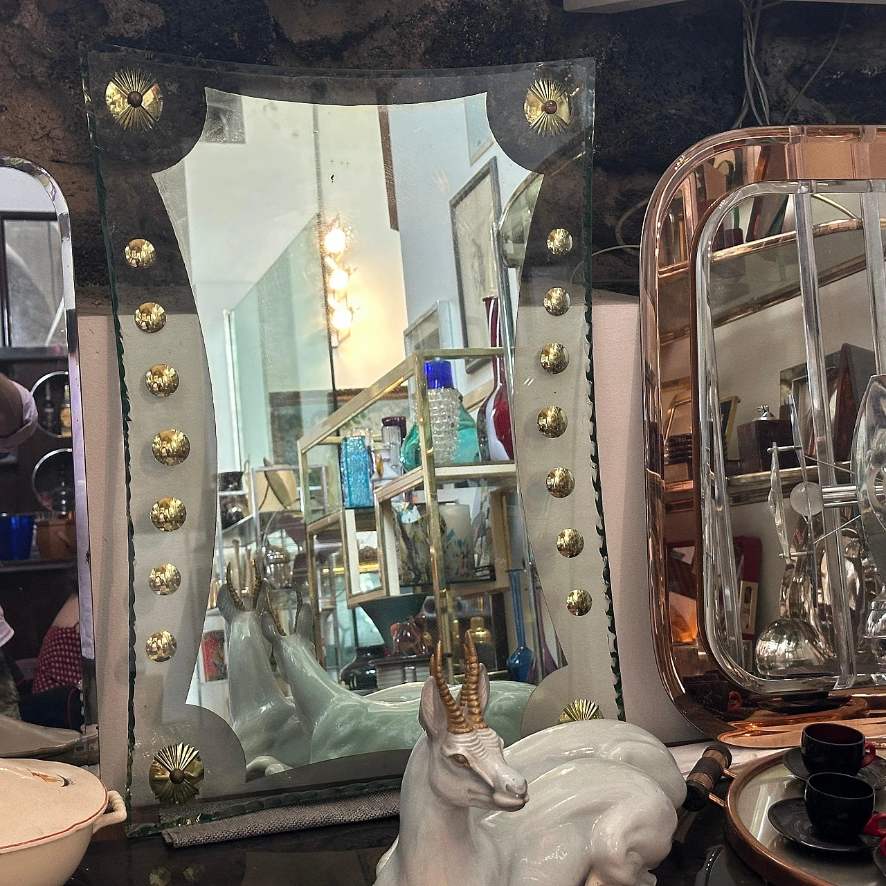 Cristal Arte glass and brass wall mirror, 1950s 18