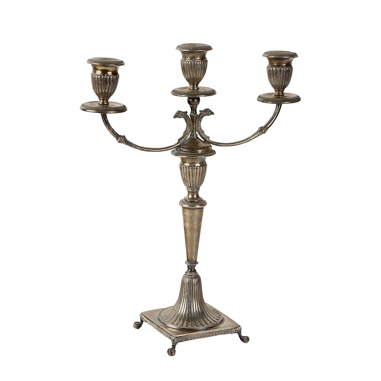 Three-armed silver candelabra with four ferine-shaped feet 1