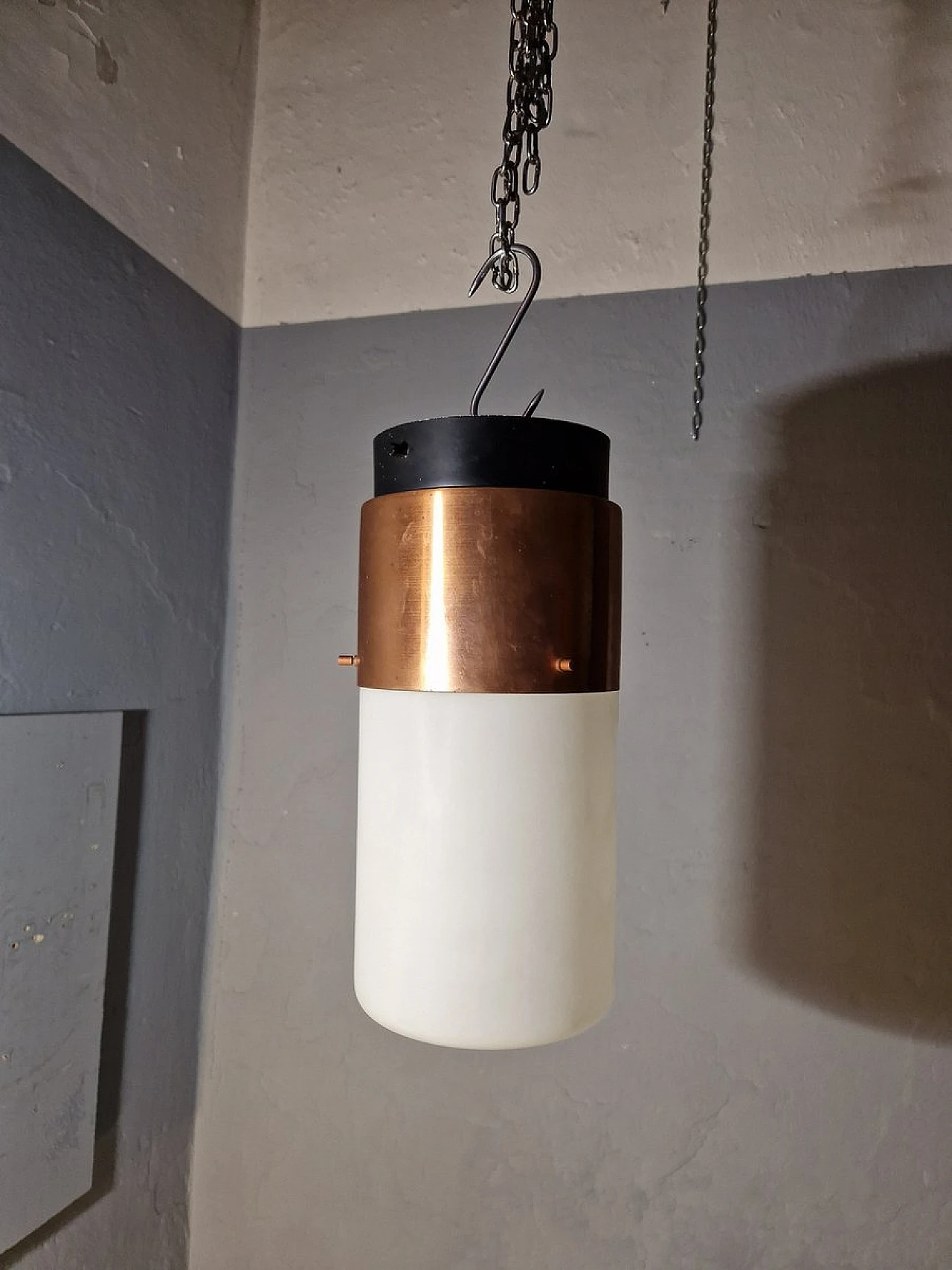 Copper and opaline glass ceiling lamp by Stilnovo, 1950s 1
