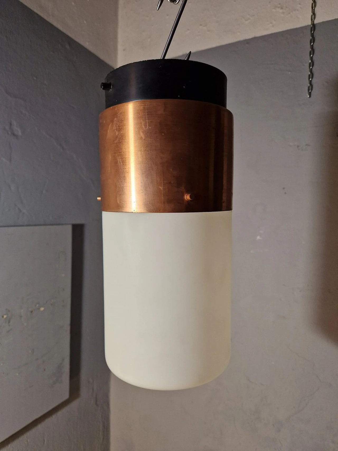 Copper and opaline glass ceiling lamp by Stilnovo, 1950s 2