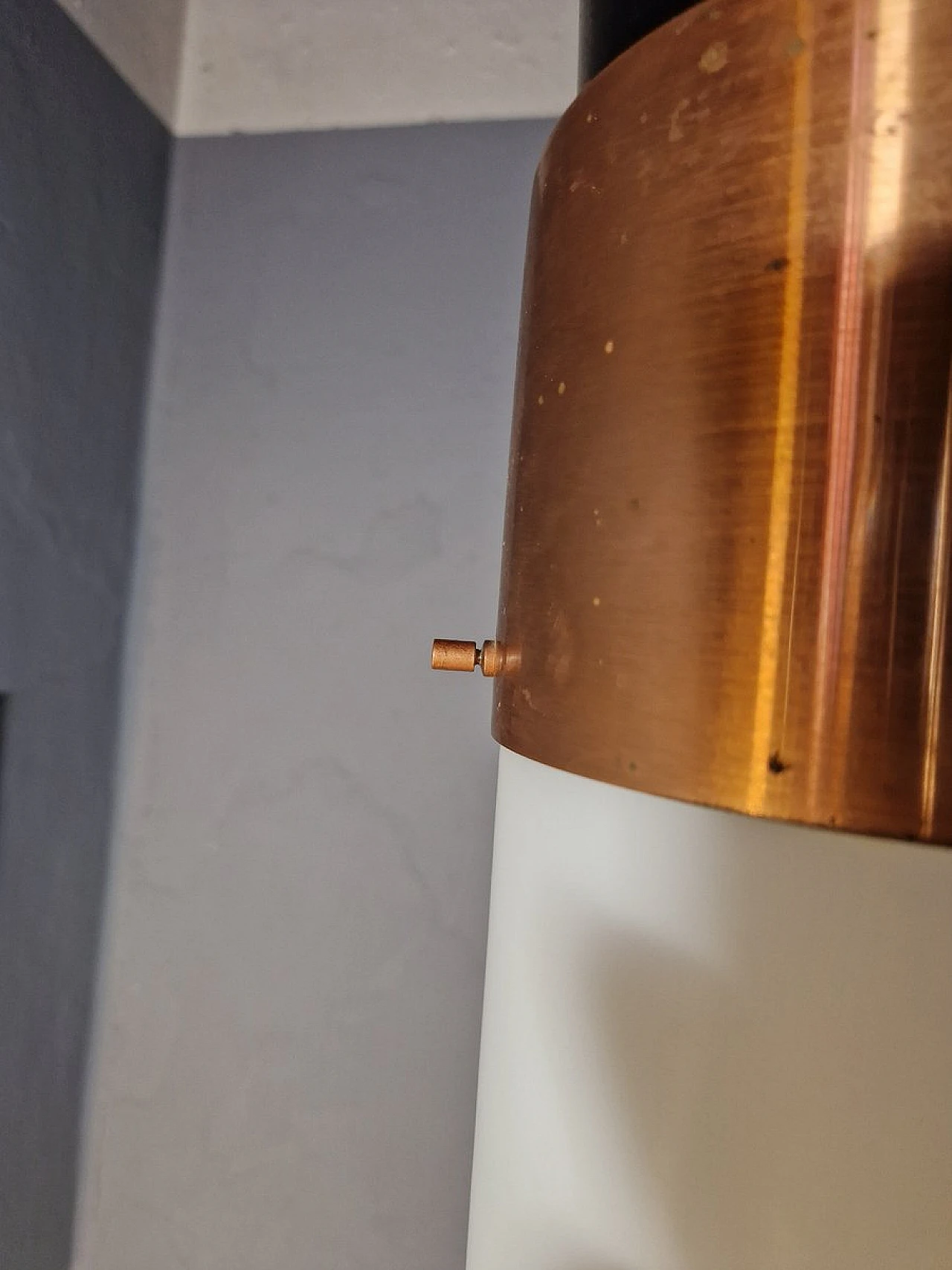 Copper and opaline glass ceiling lamp by Stilnovo, 1950s 7