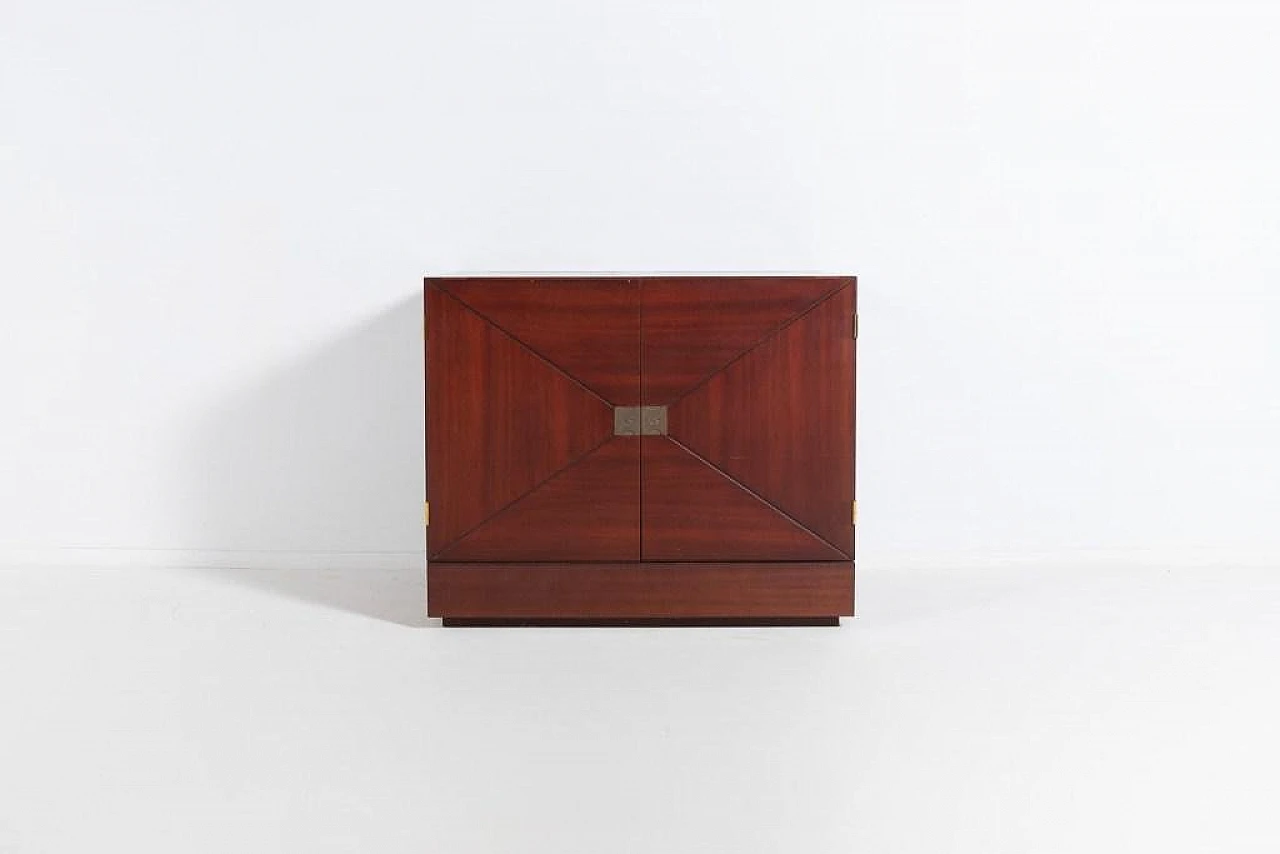 Mobile bar danese in mogano con incisioni in ottone, anni '90 1