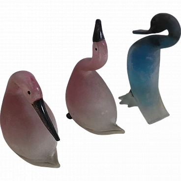 3 Murano glass animals in pink and light blue, 1970s