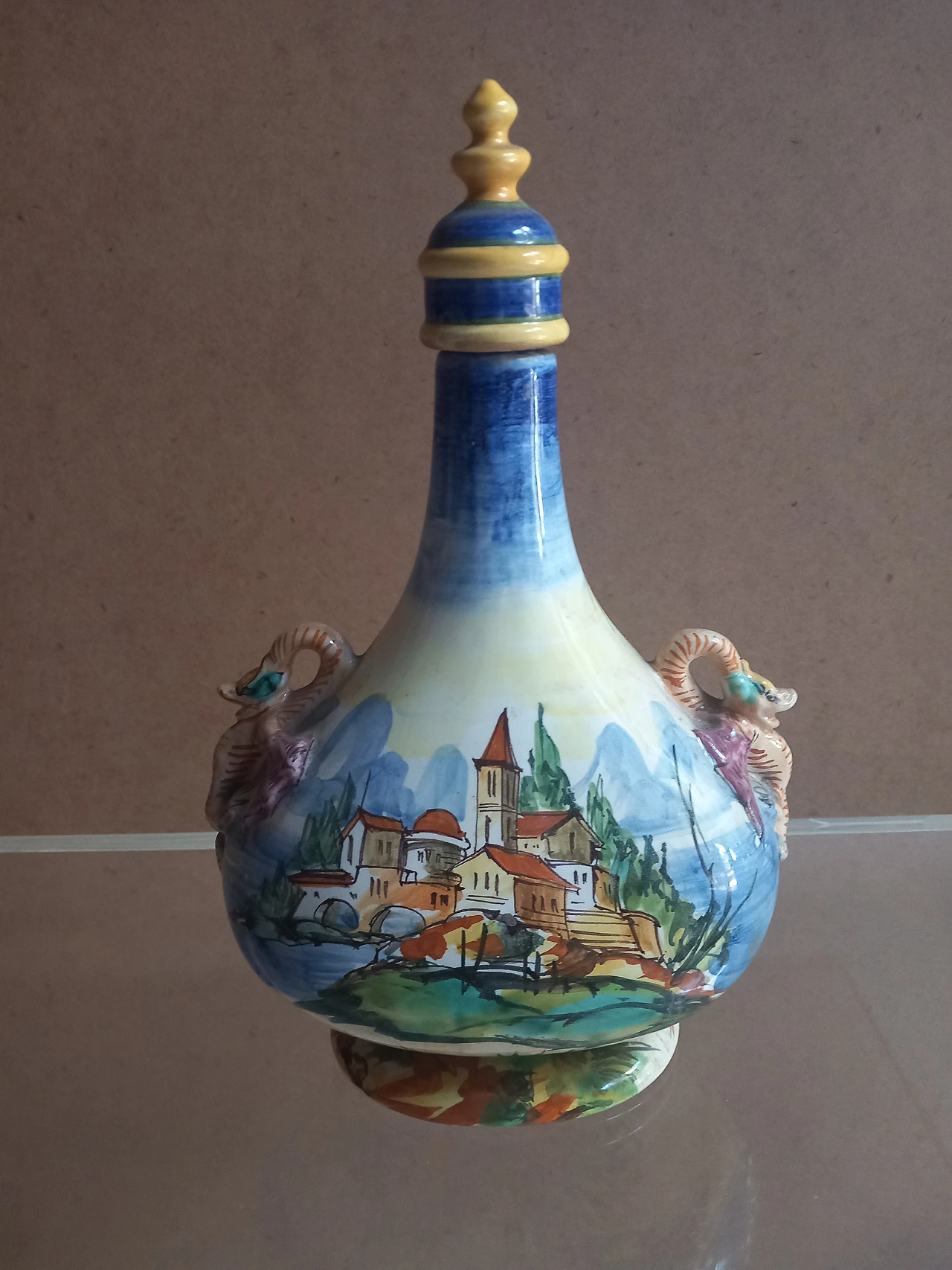Glazed majolica plate with country scene by Cantagalli, 1930s 1