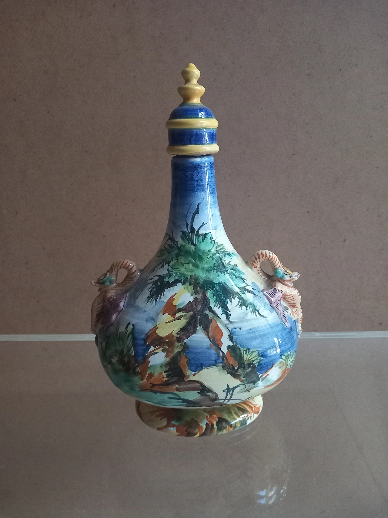 Glazed majolica plate with country scene by Cantagalli, 1930s 2