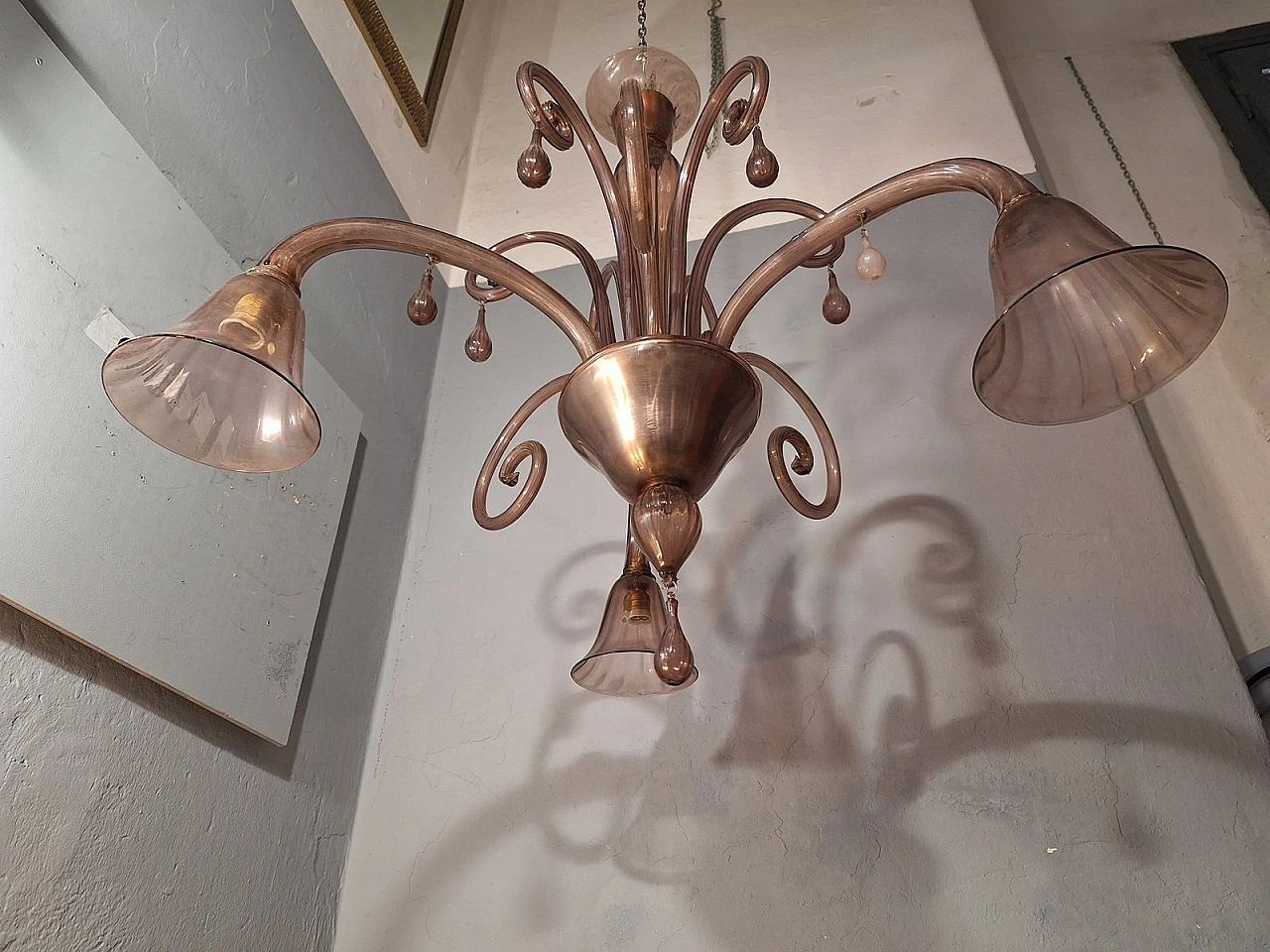 Three-light glass chandelier by V. Zecchin for MVM Cappellin, 1950s 6