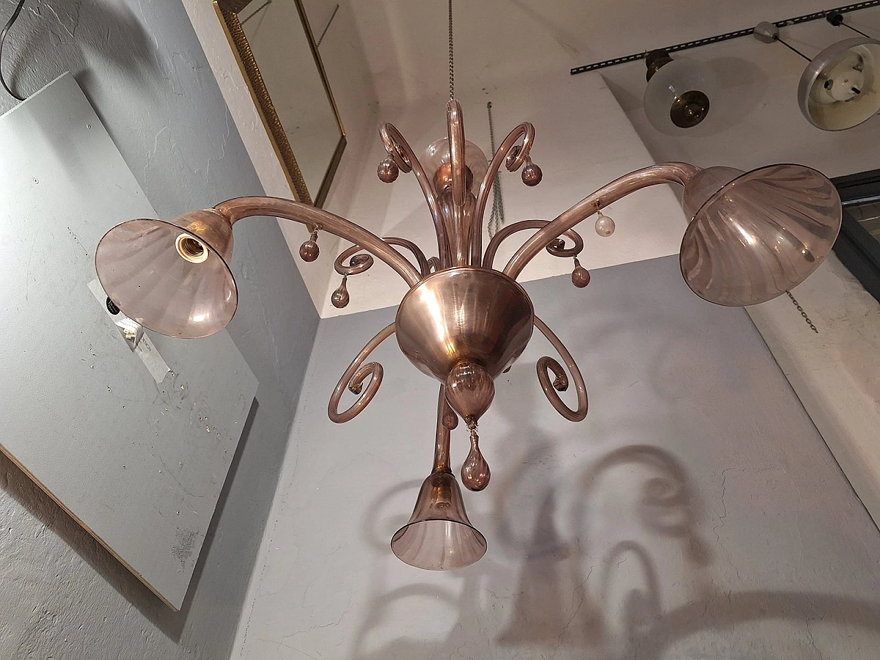 Three-light glass chandelier by V. Zecchin for MVM Cappellin, 1950s 7