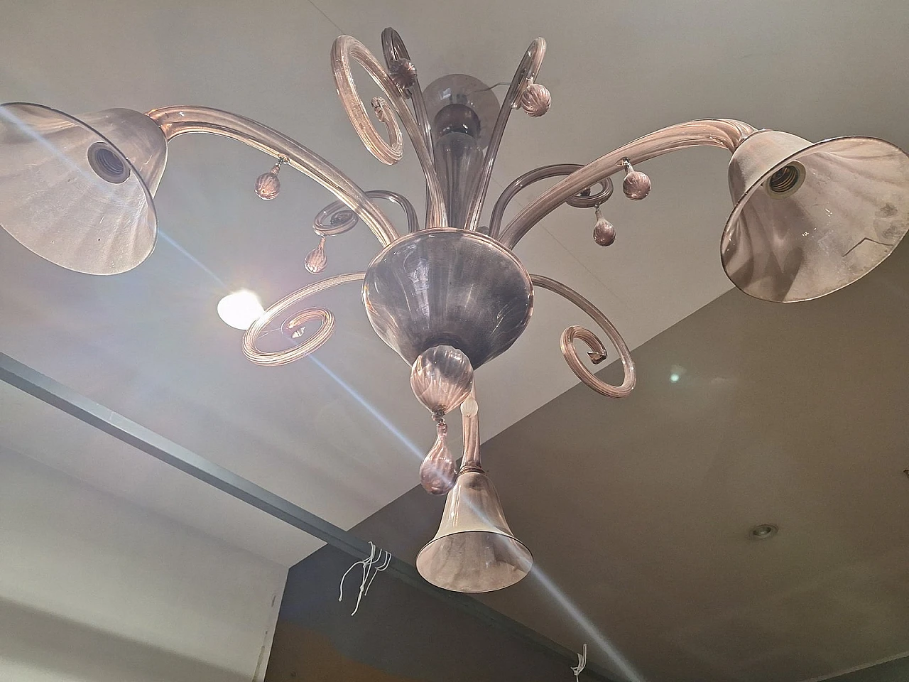 Three-light glass chandelier by V. Zecchin for MVM Cappellin, 1950s 16