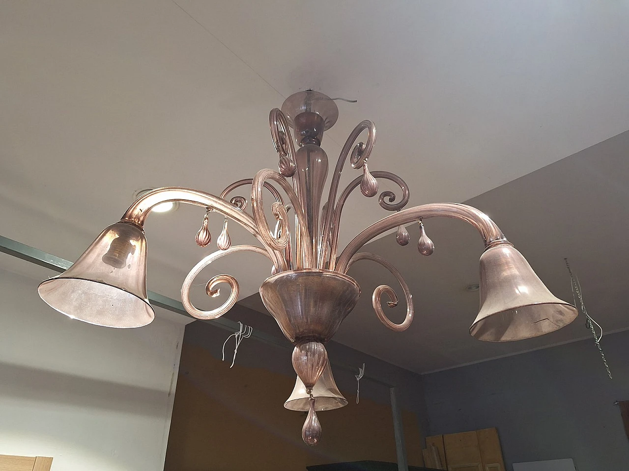 Three-light glass chandelier by V. Zecchin for MVM Cappellin, 1950s 17