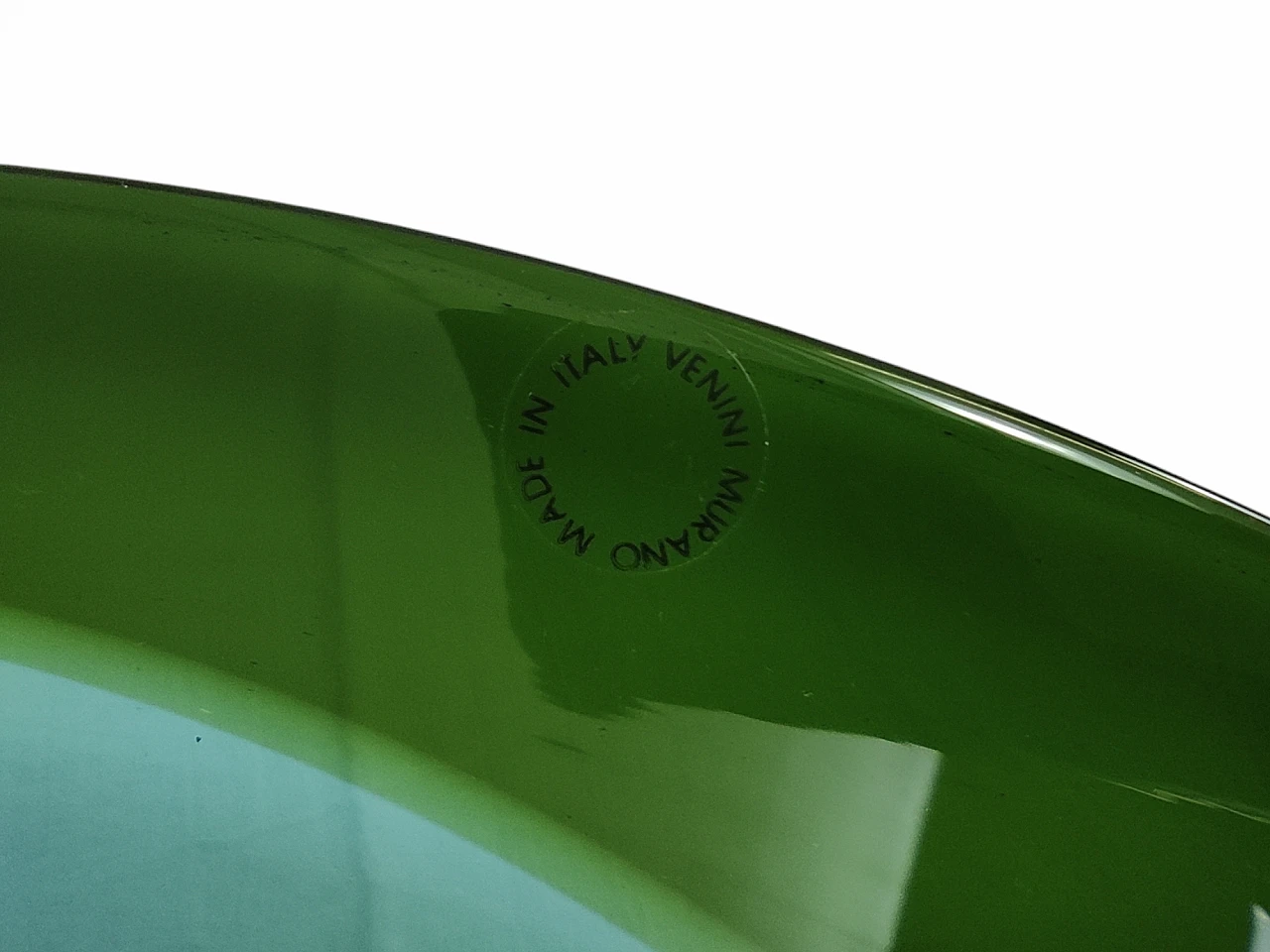 Piatto in vetro di Murano verde e blu di Wirkkala per Venini, anni '90 2