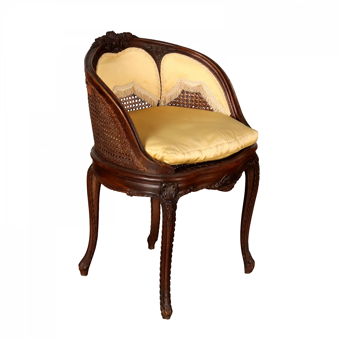 Baroque-style wooden armchair with carved legs & curl motifs 1