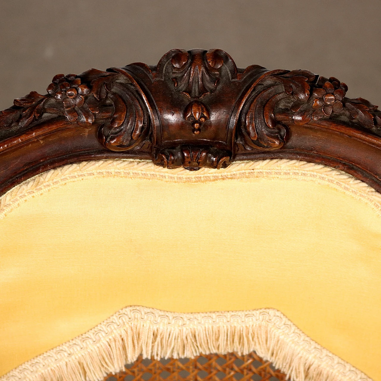 Baroque-style wooden armchair with carved legs & curl motifs 7