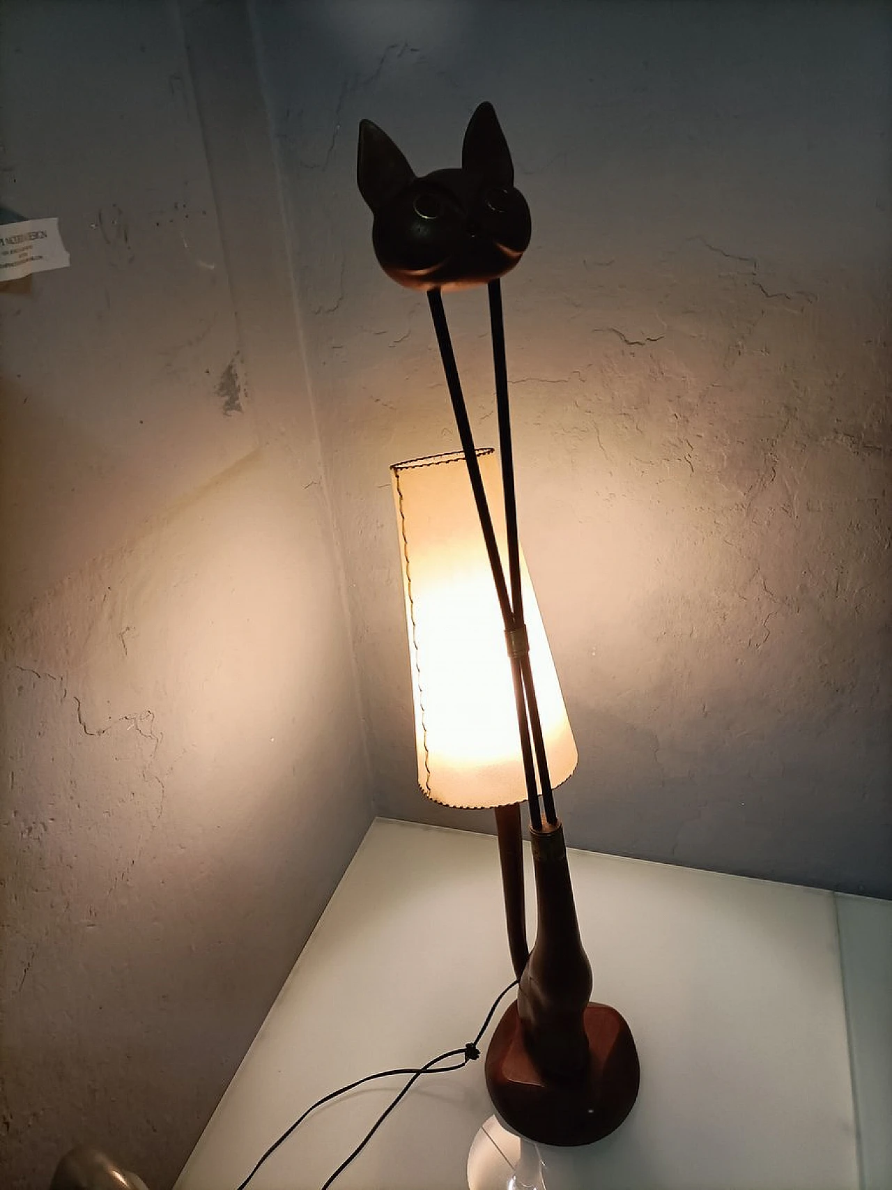 Cat floor lamp made of wood, iron and brass, 1950s 2