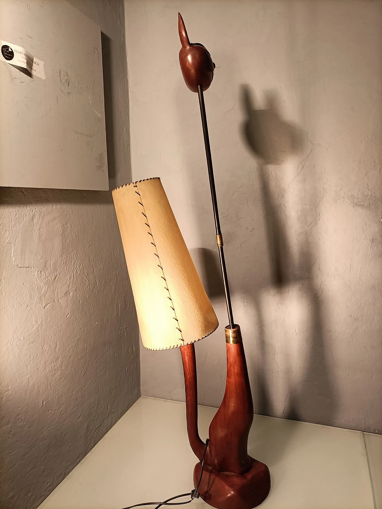Cat floor lamp made of wood, iron and brass, 1950s 4