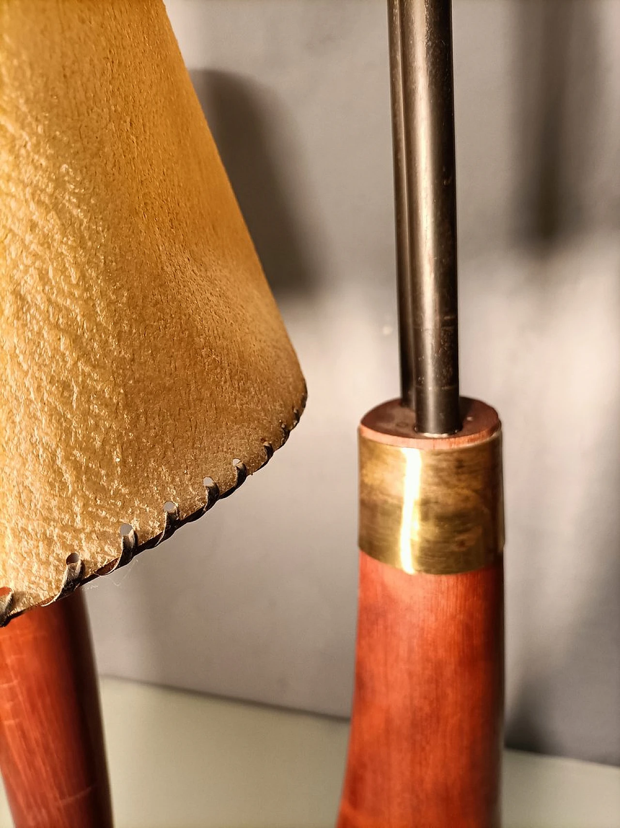 Cat floor lamp made of wood, iron and brass, 1950s 6