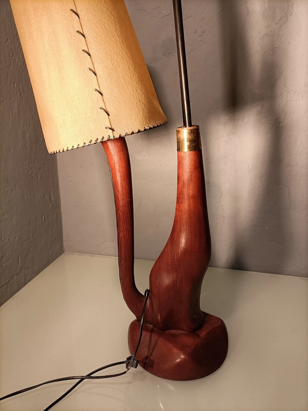 Cat floor lamp made of wood, iron and brass, 1950s 8