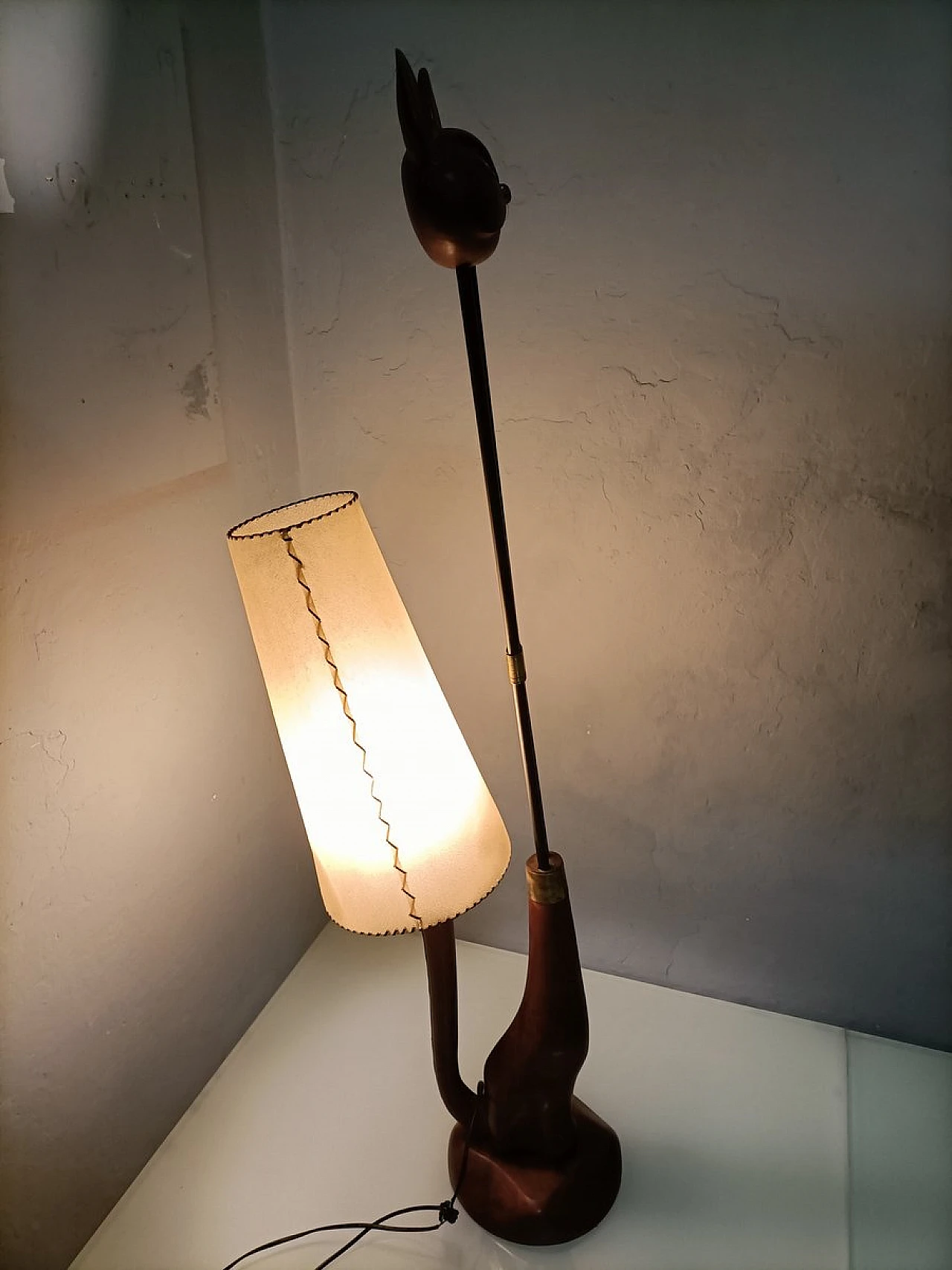 Cat floor lamp made of wood, iron and brass, 1950s 10