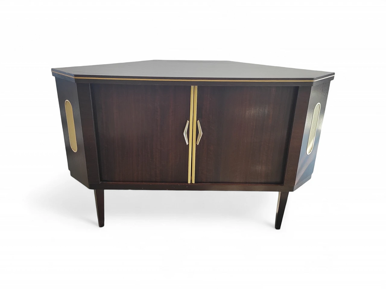 Mobile bar in legno con 2 ante scorrevoli e portabottiglie, anni '70 1