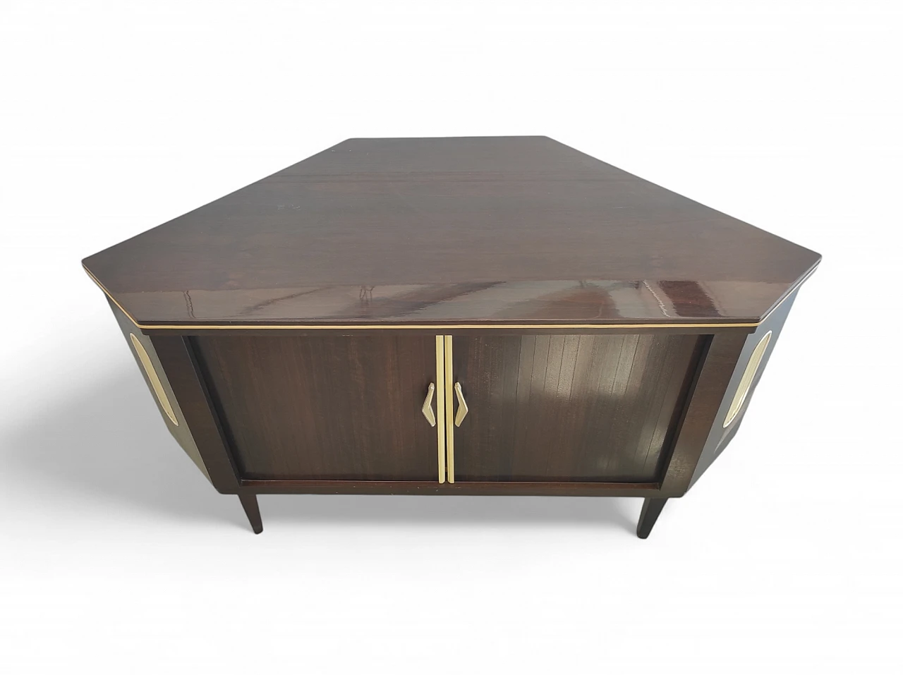 Mobile bar in legno con 2 ante scorrevoli e portabottiglie, anni '70 2