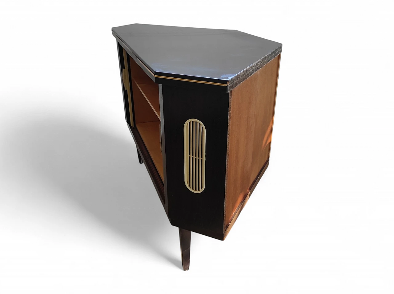 Mobile bar in legno con 2 ante scorrevoli e portabottiglie, anni '70 8