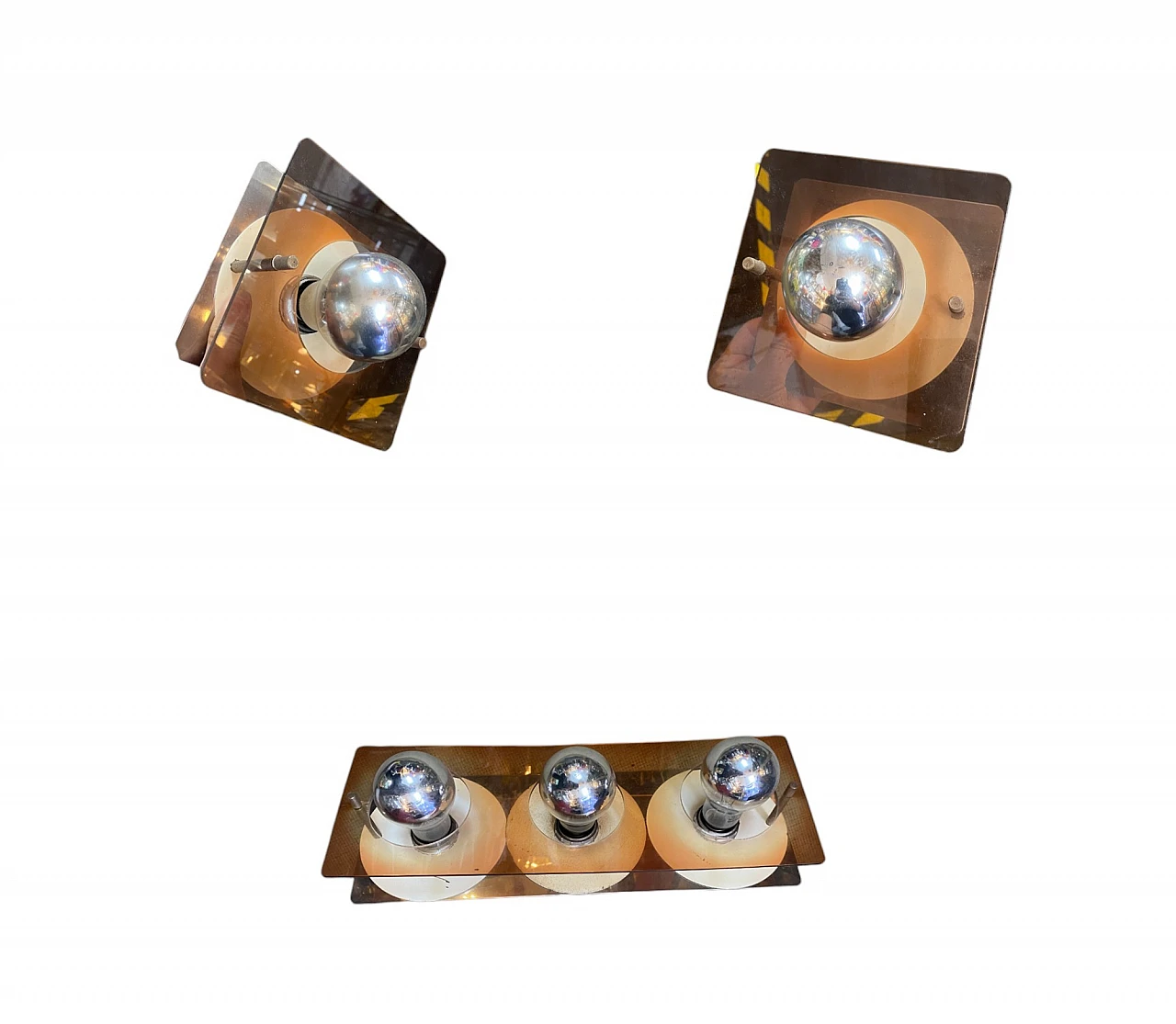 3 Metal and plexiglass wall sconces by J. Trocmé for Oxar, 1970s 14